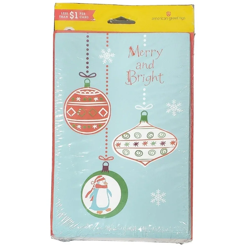 American Greetings Christmas cards Merry & Bright 8 pack sealed blue and red